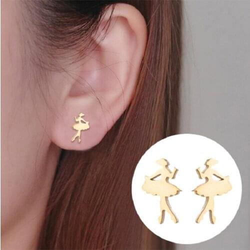 Jisensp 2019 New Arrival Stainless Steel Beautiful Dancer Earrings Fashion Jewelry for Women Lovely Fairy Stud Earrings bijoux