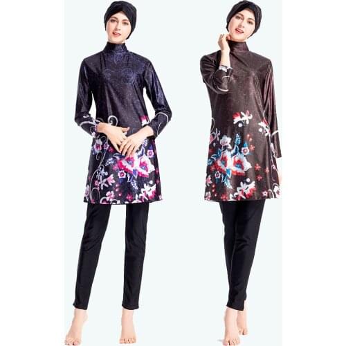 New Floral Print Swimsuit Full Cover Conservative Beach Swimwear For Middle Eastern Women