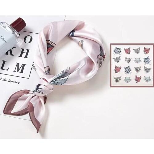 New Temperament Ins Wind New Silk Satin Small Square Scarf 53cm Simulation Silk Scarf Mountain River Neck Scarf Printing Scarf