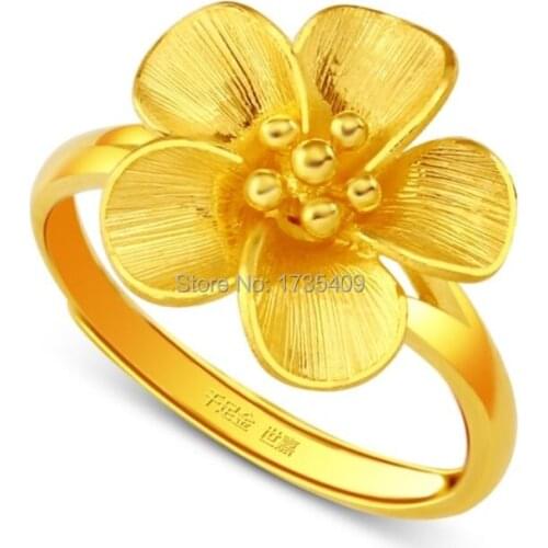 Authentic 999 Solid 24K Yellow Gold Ring / Lucky Elegant Flower Ring / 6.15g