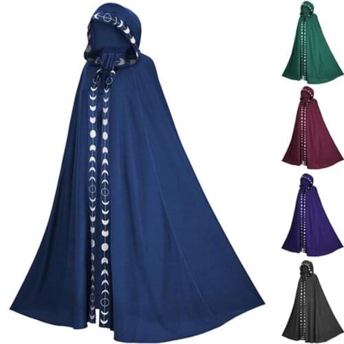 Medieval Man Women Cloak Halloween Moon Print Wizard Cosplay Costume Long Gothic Knight Hooded Cape Witch Ponchos Plus size 5XL