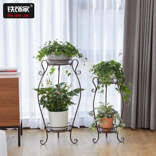 Wrought Iron Balcony Flower Stand Home Living Room Floor-standing Flower Pot Rack Green Flower Shelf Multi-layer Indoor Special