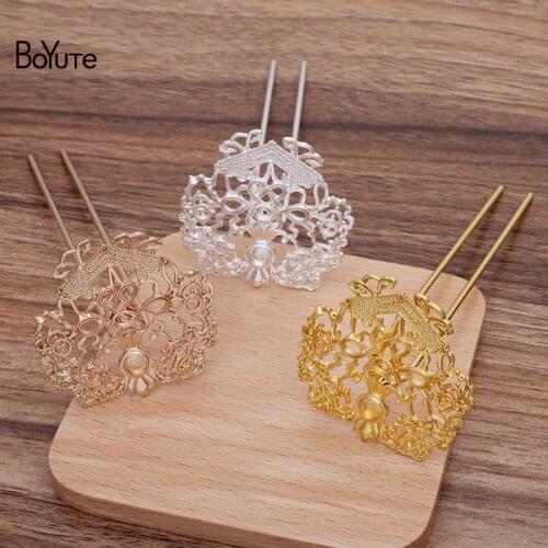 BoYuTe (2 Pieces/Lot) 49*47MM Zinc Alloy Flower Hair Fork Vintage Style Bridal Hair Accessories Diy Handmade Jewelry Materials