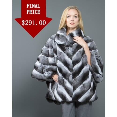 Delightful Rex Rabbit Fur Coat Women Winter Fashion Chinchilla Color Jacket Bat Type Overcoat