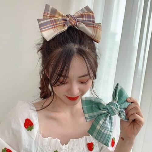 New Oversized Cute Japanese Style Girls Women Plaid Bow Plaid Hair Clips Hair Accessories New Lovely Kids Headwear Hairgrips