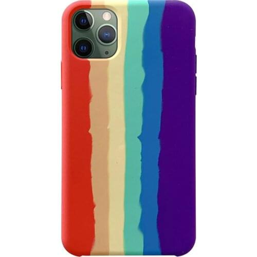 Liquid Silicone Rainbow Design Full Coverage Phone Protective Case for iPhone 12 11 X XR XSMAX 8 7 Mobile Phone Case