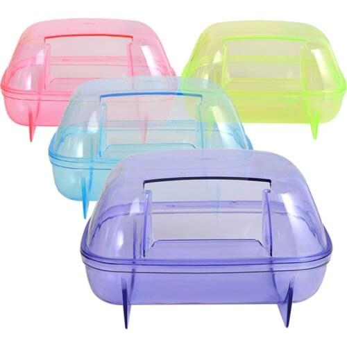1pc 18*12*11cm Square Plastic Transparent House Cage Toy Hamster Mouse Gerbil Sauna Bath Sand Bath Room Nest Random Color