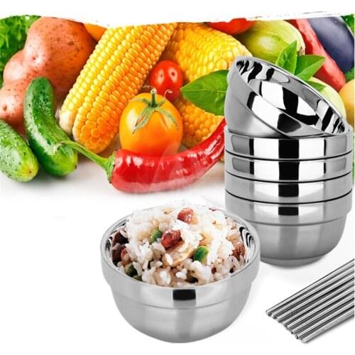304 Stainless Steel Classic Bowl Eco-Friendly Double Layer Anti-Rust Thermal Insulation Kitchen Flatware Dia 12/13/14/16/18CM
