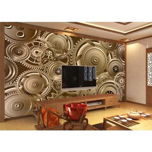3D Metal Gears TV Background Wall Paper Vintage Retro Restaurant Bar Internet Cafe KTV Decorative Wallpaper Industrial Style