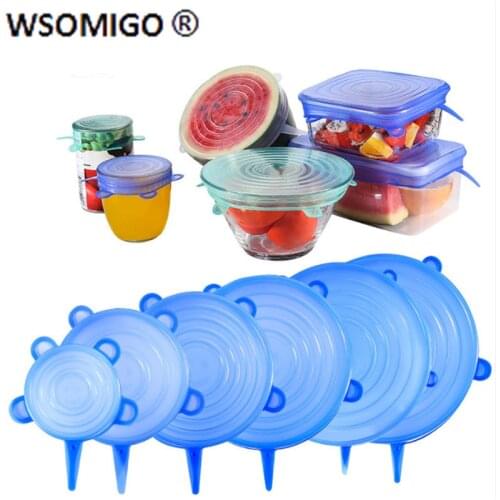 6pcs/set Kitchen Accessories Silicone Cover Food Fresh Keeping Silicone Stretch Lids Caps for Fruit Dish Keep Kitchen Gadgets-S