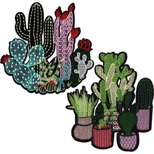 6pcs/lot Large Embroidery Patches T-shirt Clothing Decoration Accessories Cactus Flower Green Plants Iron Heat Transfer Applique
