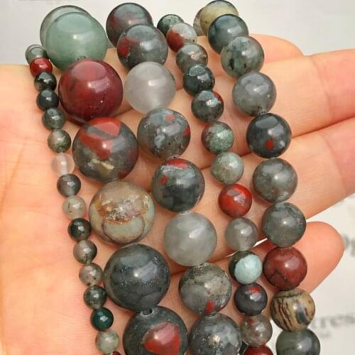 AAA Natural African Bloodstone Round Gem Beads 15" Strand 4 6 8 10 12MM Pick Size For Jewelry Making Diy Bracelet Necklace