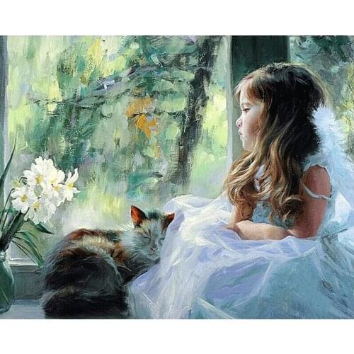 Angel Girl & Cat,5D DIY Diamond Embroidery Square/round Rhinestone Sets Full Diamond Painting Cross Stitch home decor WG199
