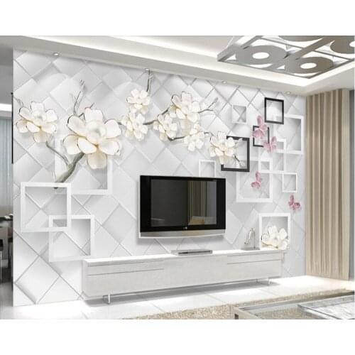 White jewel floral 3d flower wallpaper papel de parede ,living room bedroom sofa TV background home decor wallpaper papel mural