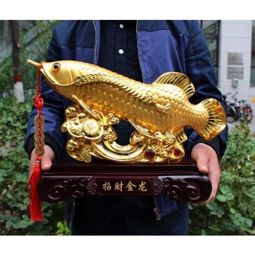 LARGE TOP COOL HOME OFFICE COMPANY SHOP TOP COOL TALISMAN MONEY DRAWING FORTUNE AROWANA GOLDEN FISH FENG SHUI DECORATIVE STATUE