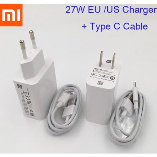 Xiaomi Fast Charger 27W EU Plug QC 4.0 Turbo Charge Adapter Type/Tipe C Cable For Mi 11 10 9 9T Pro 10T Redmi Note 9 8 7 K40 K30