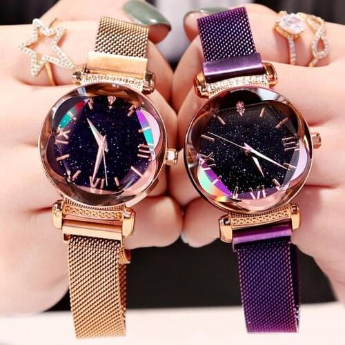 Luxury Women Watches Fashion Elegant Magnet Rose Gold Ladies Starry Sky Diamond Quartz Clock Female Wristwatch for Gift Relogio