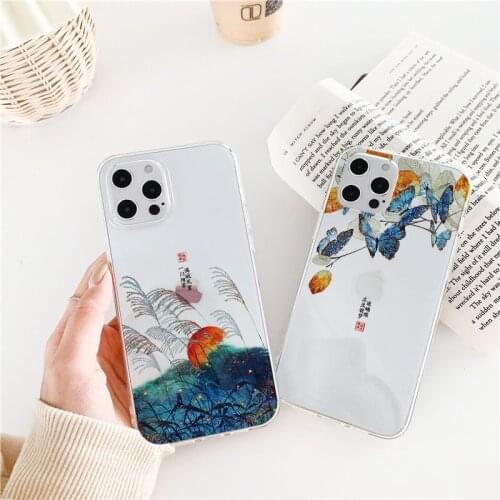Phone Case For iPhone 11 12 Pro Max Mini 8 6S 7 Plus XR X XS MAX SE2020 Chinese Style Ancient poems Clear Transparent Back Cover