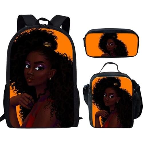Black African Girls Printing Custom pattern School Bags for Kids Primary Schoolbag Children 3pcs/set Shoulder Backpack Satchel