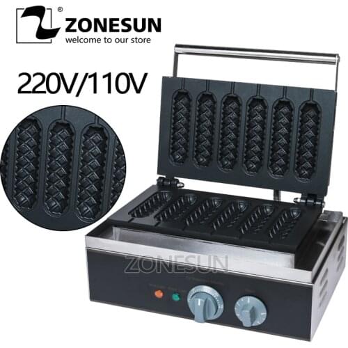 ZONESUN 110v 220v Commercial 6pcs Electric French Hot Dog Stick Machine Waffle-Sausage-Machine Barbecue for Breakfast