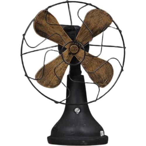 European Style Vintage Resin Electric Fan Model Sculptures Rural Retro Bronze Tone Furnishings Ornament Display Decor