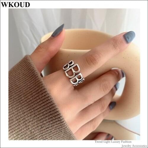 Hangzhi Japan and South Korea Retro Minimalist Chain Big H Letter Shape Index Finger Opening Adjustable Ring for Women Jewelry