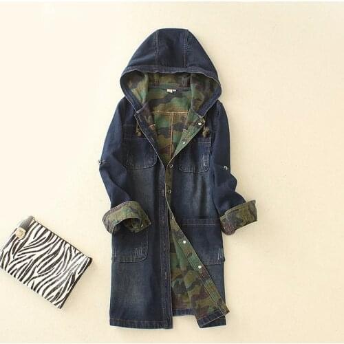 Camouflage Hooded Denim Jacket Long Sleeve Casual Jeans Jacket Women Jacket