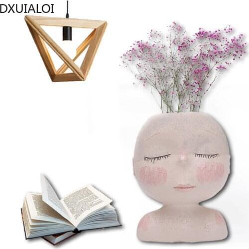 Creative Simple Art Human Face Flower Pot Resin Crafts Bedroom Living Room Desktop Plant Potted Home Furnishing Decoration