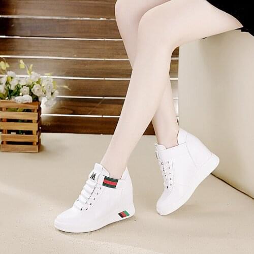 Ladies Shoes Height Increasing Shoes Woman Platform Sneakers Vulcanized Shoes Lace White Black Casual Shoes