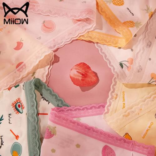 MiiOW Girls Student Underwear Female Ice Silk Mid-waist Seamless Cotton Antibacterial Bottom Crotch Breathable Cute Girl Briefs