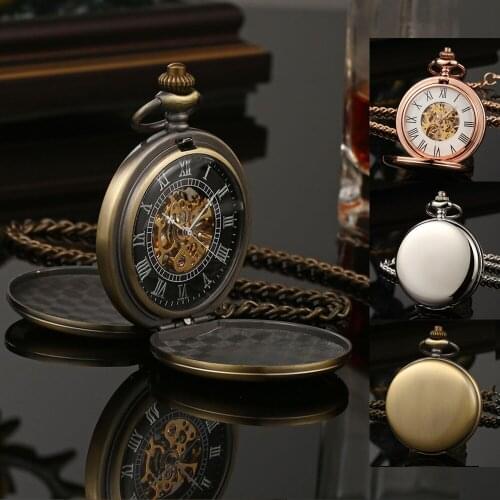 Latest Classic Retro Men‘s Mechanical Pocket Watch Solid Color Double Open on Both Side,Gentleman Necklace Pendant Clock Gifts