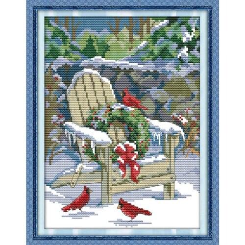 Joy Sunday Handmade Cross Stitch Kit Christmas Snow DMC 14CT Canvas Print Cross Stitch Set Christmas Home Decoration Send Gift