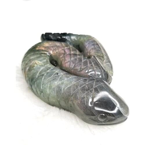 Natural Purple Labradorite Snake Hand Carved Quartz Crystal Snake Crafts Fashion Healing Crystal Stone Home Ornament