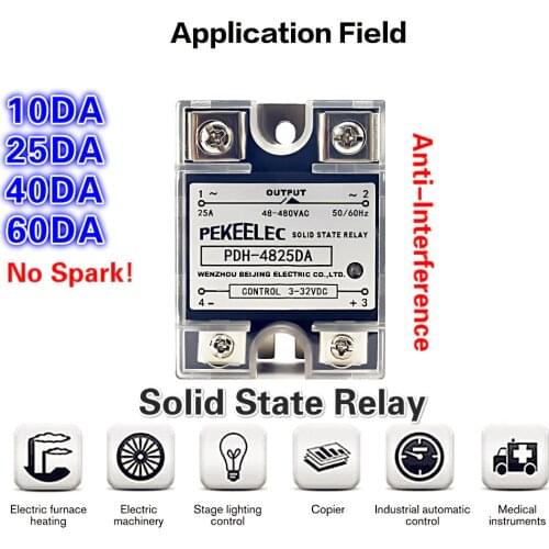 SSR-10A 25A 40A 60A Single Phase DC Control AC HeatSink 220V Relay To 3-32VDC PDH-10DA 25DA 40DA Plastic Cover Solid State Relay