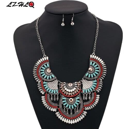 LZHLQ 2020 Hot Fashion Vintage Carved Hollow Tassel Necklaces Trendy Women Metal Maxi Jewelry Necklace Plated Bohemia Statement