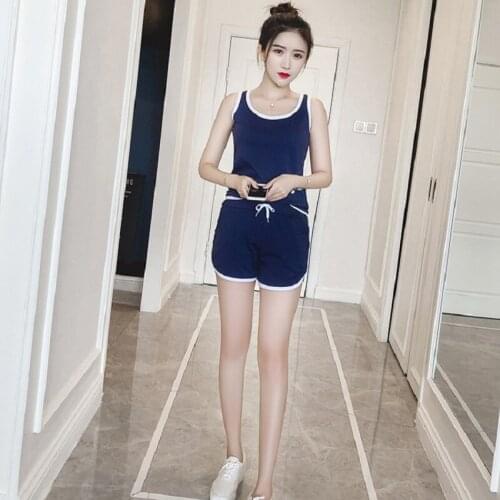 Casual Women Workout Home Sets Sport Solid Color Vest Short Tank Tops With Hot Shorts Pants Athletic Short Sets