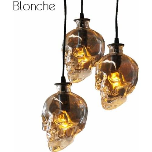 Retro Skull Transparent Glass Chandelier Demon Ghost Bottle Hanging Lamp Home Decoration Restaurant Bar Living Room Led Lamp E14
