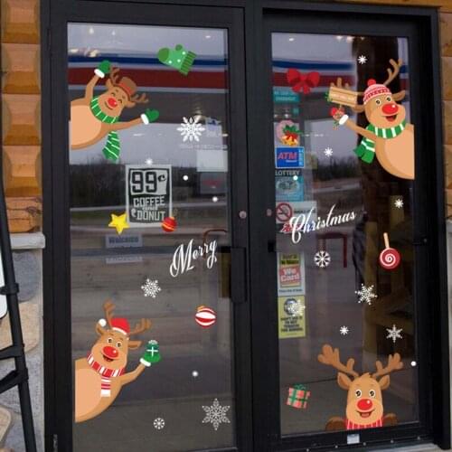 Christmas Snowflake Window Sticker Winter Elk Wall Stickers Removable Xmas Glass Wall Stickers New Year Sticker Room Home Decor