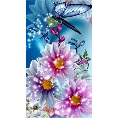 Counted Cross Stitch Kits Needlework - Crafts 14 ct Aida DMC Color DIY Arts Handmade Home Decor - Shiny Flowers and Butterfly