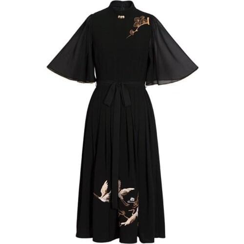 Vintage Black Dress Chinese Style Harajuku Casual Summer Vestido Plus Size Women Clothing Midi Party Robe Femme Elegant 2021 New