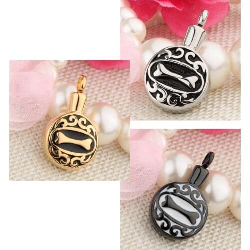 Waterproof Stainless Steel Round Urn Pendant Dog Bone Puppy Pet Ashes Casket