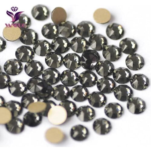 YANRUO 2088NOHF Flatblack Black Diamond All Size Rhinestones for Fabric Needlework Decorative Grey Stones