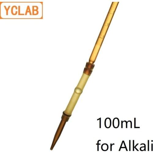YCLAB 100mL Burette with Rubber Tubing Connection Brown Amber Glass Head and Tip for Alkali Class A Lab Chemistry Equipment
