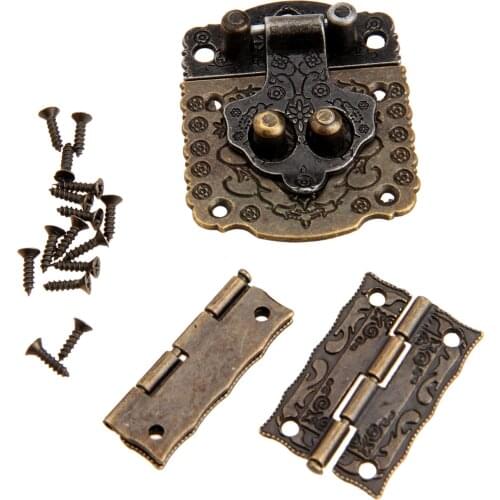 2Pcs Antique Bronze Wood Box Cabinet Furniture Hinges with Vintage Wooden Box Lock Cabinet Toggle Latch Hasp Furniture Hardware