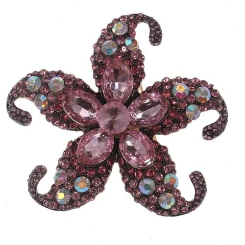 30pcs/lot Pink Crystal Rhinestones Pave Setting Starfish Brooch Pins for Women