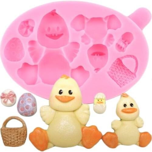 3D Cartoon Duck Bow Basket Silicone Fondant Mold Baby Party Cake Decorating Tools Chocolate Gumpaste Mould Resin Clay Soap Molds