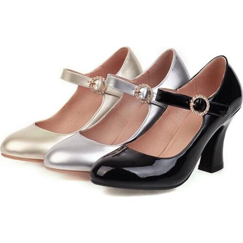 AGODOR Women Shoes High Heel 2020 Mary Jane Shoes for Women Spring Block Heel Pumps Wedding Shoes Bridal Silver Gold Plus Size