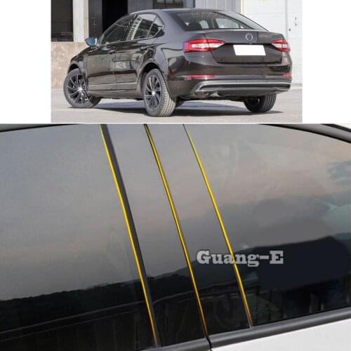 Car PC Material Pillar Post Cover Door Trim Window Piano Black Molding Sticker Plate Parts For Skoda Octavia 2015-2019