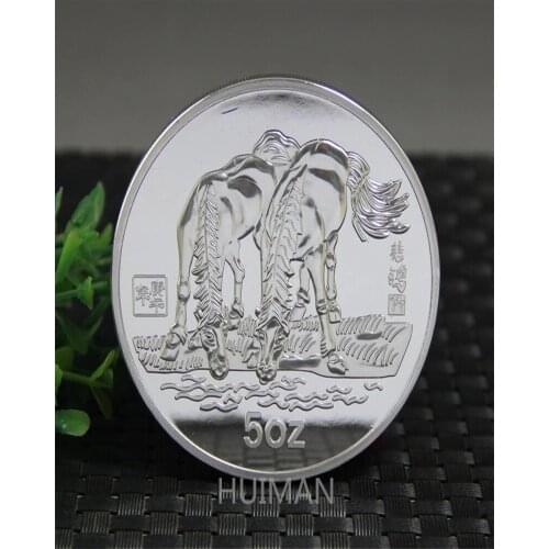 FREE SHIPPING 1990 NEW YEAR OLD SILVER COIN, 5 OUNCES, TWELVE ZODIAC HORSE, COMMEMORATIVE COINS, COLLECTIBLES