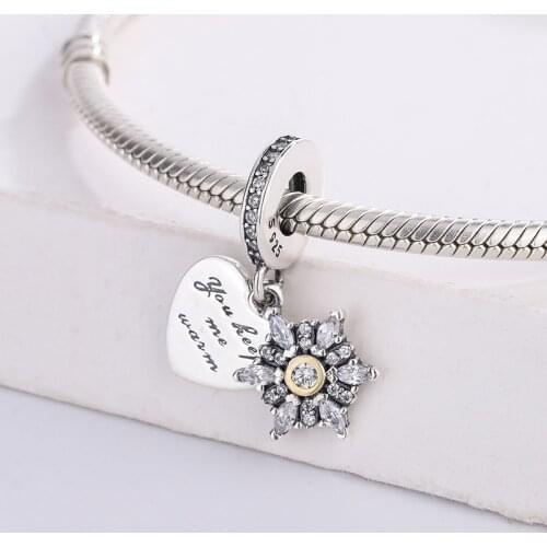 925 Sterling Silver Charm Letter Alphabet You Keep Me Warm Heart Charm Beads With Snowflake Charms Bracelet DIY Jewelry Making